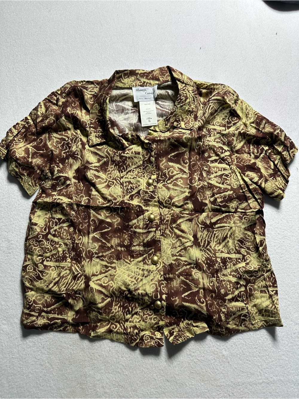 Always For Me Brown and Olive Green Printed Button Front Top